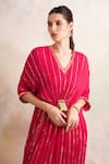 Palak & Mehak_Pink Rayon Crepe Striped V Neck Kaftan _at_Aza_Fashions