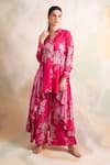 Buy_Palak & Mehak_Pink Print Floral Collared Neck Vintage Tunic And Pant Set _Online_at_Aza_Fashions