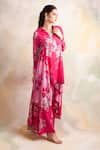 Shop_Palak & Mehak_Pink Print Floral Collared Neck Vintage Tunic And Pant Set _Online_at_Aza_Fashions