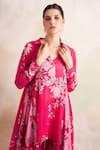 Palak & Mehak_Pink Print Floral Collared Neck Vintage Tunic And Pant Set _at_Aza_Fashions