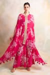 Palak & Mehak_Pink Crepe Printed Bandhani Round Floral Cape Top And Pant Set _Online_at_Aza_Fashions