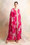 Buy_Palak & Mehak_Pink Crepe Printed Bandhani Round Floral Cape Top And Pant Set _Online_at_Aza_Fashions