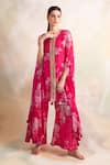 Shop_Palak & Mehak_Pink Crepe Printed Bandhani Round Floral Cape Top And Pant Set _Online_at_Aza_Fashions