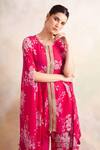 Palak & Mehak_Pink Crepe Printed Bandhani Round Floral Cape Top And Pant Set _at_Aza_Fashions