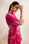 Palak & Mehak_Pink Crepe Printed Floral Asymmetric Dress _at_Aza_Fashions