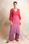 Buy_Palak & Mehak_Pink Rayon Crepe Striped V Neck Ombre Kurta And Pant Set _Online_at_Aza_Fashions