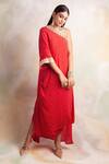 Buy_Palak & Mehak_Red Crepe Bandhani One Shoulder Dress _Online_at_Aza_Fashions