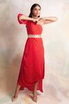 Palak & Mehak_Red Crepe Bandhani One Shoulder Dress _at_Aza_Fashions