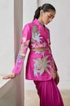 Betrue_Pink Habutai Silk Embroidered Floral Lapel Collar Jacket _at_Aza_Fashions