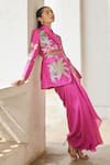 Buy_Betrue_Pink Habutai Silk Embroidered Floral Lapel Collar Jacket _Online_at_Aza_Fashions