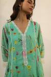 Shop_Begum_Green Kurta Chanderi Printed Watercolor Azra A-line Flared Set  _Online_at_Aza_Fashions