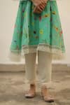Begum_Green Kurta Chanderi Printed Watercolor Azra A-line Flared Set  _at_Aza_Fashions
