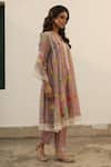 Begum_Pink Kurta Chanderi Printed Watercolor Floral Azra Flared Set  _Online_at_Aza_Fashions