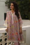 Buy_Begum_Pink Kurta Chanderi Printed Watercolor Floral Azra Flared Set  