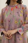 Buy_Begum_Pink Kurta Kota Printed Watercolor Floral Nilofer Asymmetric Hem Set _Online_at_Aza_Fashions