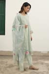 Begum_Green Kurta Seersucker Checks Embroidery Sharnaaz Asymmetric Hem Set  _Online_at_Aza_Fashions