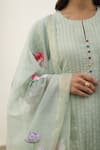 Buy_Begum_Green Kurta Seersucker Checks Embroidery Sharnaaz Asymmetric Hem Set  _Online_at_Aza_Fashions