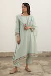 Begum_Green Kurta Seersucker Checks Embroidery Sharnaaz Asymmetric Hem Set  _at_Aza_Fashions