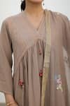 Shop_Begum_Brown Kurta Chanderi Cotton Check Embroidery Sindh Floral Set  _Online_at_Aza_Fashions