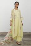 Buy_Begum_Yellow Kurta Chanderi Print And Embroidery Shikaara A-line Set _Online_at_Aza_Fashions