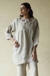 Roza_Beige Gauze Linen Embroidered Thread Peter Alice In Wonderland Tunic _Online_at_Aza_Fashions