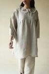 Shop_Roza_Beige Gauze Linen Embroidered Thread Peter Alice In Wonderland Tunic _Online_at_Aza_Fashions