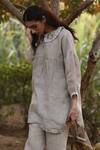 Buy_Roza_Beige Gauze Linen Embroidered Thread Peter Alice In Wonderland Tunic _at_Aza_Fashions