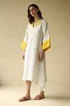 Shop_Roza Pret_Ivory Checkered Linen Embroidered French Knots Candy Floss Tunic For Women_Online_at_Aza_Fashions