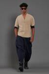 Buy_Mati_Beige 100% Cotton Plain Overlap Shirt And Baggy Pant Set _Online_at_Aza_Fashions
