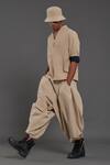 MATI_Beige 100% Cotton Plain Baggy Pant _at_Aza_Fashions