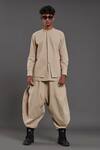 MATI_Beige 100% Cotton Plain Shirt And Baggy Pant Set _Online_at_Aza_Fashions