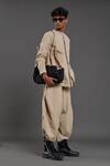 MATI_Beige 100% Cotton Plain Shirt And Baggy Pant Set _at_Aza_Fashions