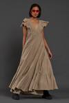 Buy_Mati_Beige 100% Cotton Plunge V Neck Tiered Solid Gown _Online_at_Aza_Fashions