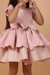 Darleen Kids Couture_Pink Taffeta, Lycra, Silk Bows Belle Scallop Detailed Dress _Online_at_Aza_Fashions