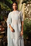 Buy_Sahil Kochhar_Blue Viscose, Crepe, Chiffon Lace, Embroidery Round Neck Bhargavi Kurta Set _Online_at_Aza_Fashions
