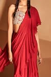 Bhumika Sharma Red Georgette Embroidery Sweetheart Neck Layered Ruffle Saree With Bustier Online at Aza Fashions Bhumika Sharma_Red Georgette Embroidery Sweetheart Neck Layered Ruffle Saree With Bustier _Online_at_Aza_Fashions