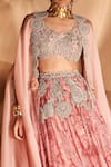 Buy_Bhumika Sharma_Pink Organza Sequins, Pearls Scoop Neck Printed And Embroidered Cape Lehenga Set _Online_at_Aza_Fashions