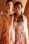 Shop Bhumika Sharma Pink Organza Zari, Embroidery V-neck Bahaar Print Lehenga Set Online at Aza Fashions Shop_Bhumika Sharma_Pink Organza Zari, Embroidery V-neck Bahaar Print Lehenga Set _Online_at_Aza_Fashions