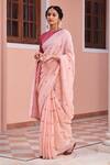 Dressfolk_Peach Linen Zari, Beads Bindiya Polka Dot Pattern Saree With Running Blouse_Online_at_Aza_Fashions