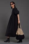 Shop_MATI_Black Cotton Round Neck Raglan Balloon Sleeve Dress _Online_at_Aza_Fashions