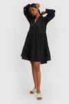 Buy_Reistor_Black Hemp Plain Band Collar Tiered Dress  _Online_at_Aza_Fashions