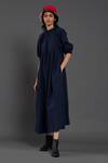 Shop_MATI_Blue Cotton Round Neck Raglan Balloon Sleeve Dress _Online_at_Aza_Fashions