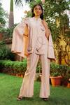 OMANA BY RANJANA BOTHRA_Pink Linen Satin Hand Embroidered Cutdana And Thread Work Anchor Trouser Set _Online_at_Aza_Fashions