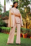 Buy_OMANA BY RANJANA BOTHRA_Pink Linen Satin Hand Embroidered Cutdana And Thread Work Anchor Trouser Set _Online_at_Aza_Fashions