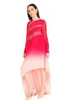 Buy_Rohit Gandhi + Rahul Khanna_Fuchsia Viscose Georgette Embroidery Sequin Round Asymmetric Ombre Top _Online_at_Aza_Fashions