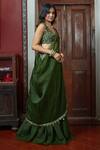 Buy_Arpita Mehta_Green Georgette Mirrors V-neck One Shoulder Drape And Sharara Set