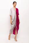 Buy_Neora By Nehal Chopra_Wine Bemberg Modal Silk Solid Plunge V Neck Asymmetrical Cape  _Online_at_Aza_Fashions