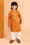 Chotibuti_Yellow Cotton, Lycra Fabric Flowers, Mirrors Bandhani Print Kurta And Pant Set _Online_at_Aza_Fashions