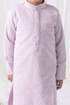 Chotibuti_Purple Cotton Sequins, Embroidery Mandarin Collar Kurta Set _Online_at_Aza_Fashions