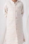 Chotibuti_Ivory Cotton Embroidery Thread Work And Sequins Sherwani Set _Online_at_Aza_Fashions